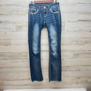 Grace in LA Jeans Women Blue Denim B‎ Floral Embroidered Jeans W26